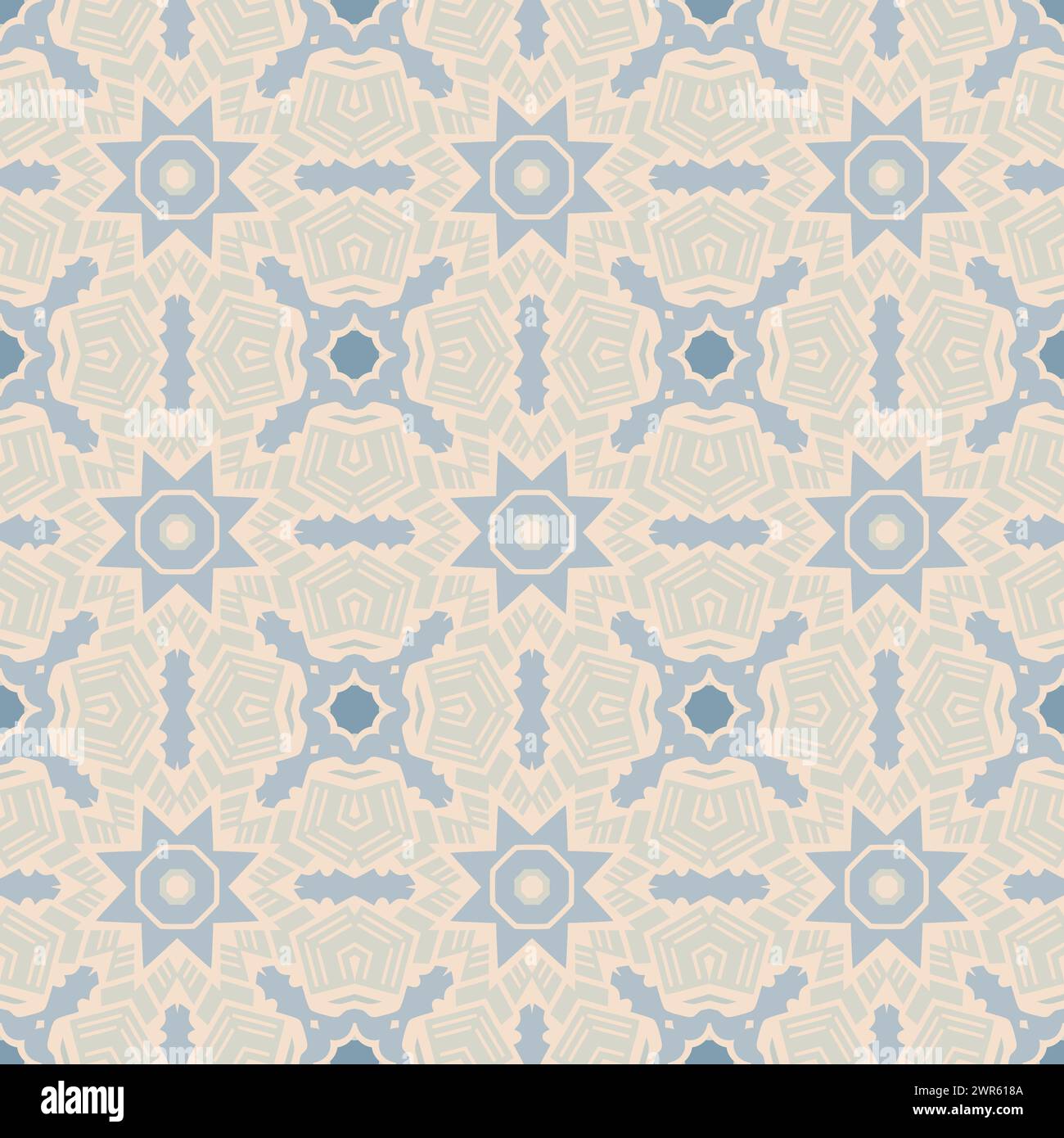 Couleurs claires surface à motifs avec des formes géométriques. Il pourrait s'agir d'un dessin sur tissu ou papier d'emballage, mettant en valeur la symétrie et un motif traditionnel. Banque D'Images