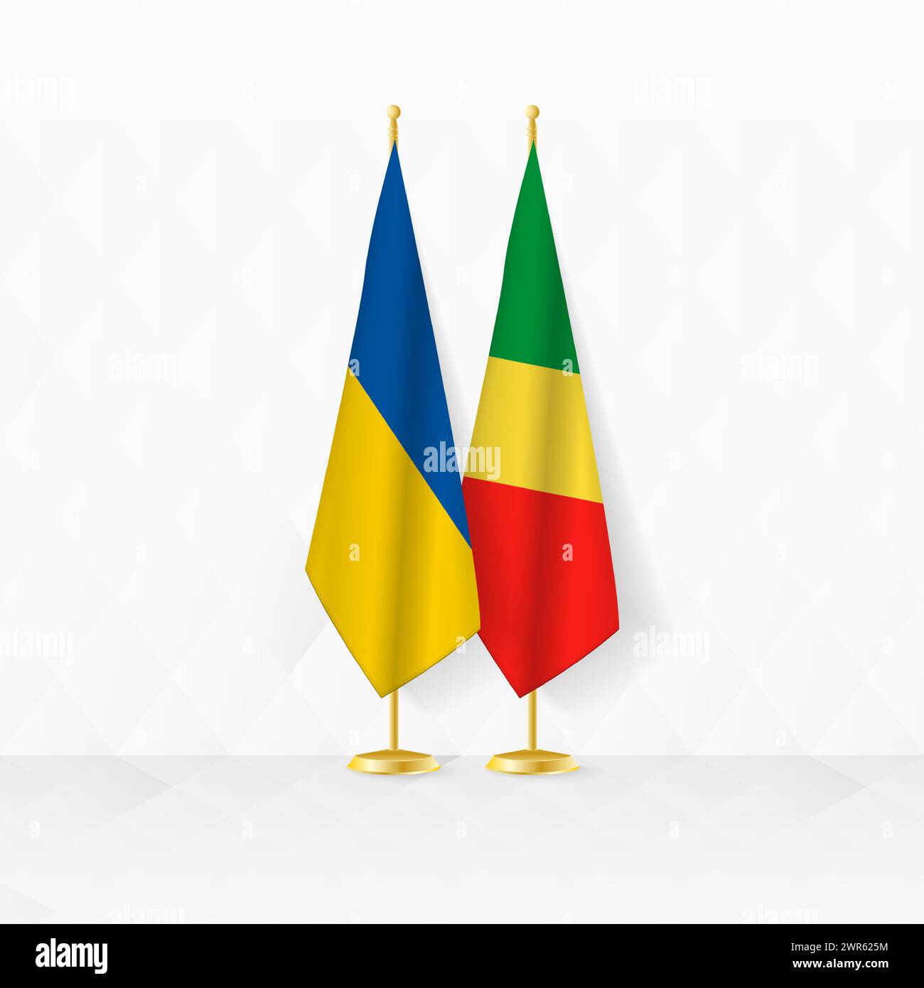 Drapeaux de l'Ukraine et du Congo sur porte-drapeau, illustration pour la diplomatie et autre rencontre entre l'Ukraine et le Congo. Illustration vectorielle. Illustration de Vecteur