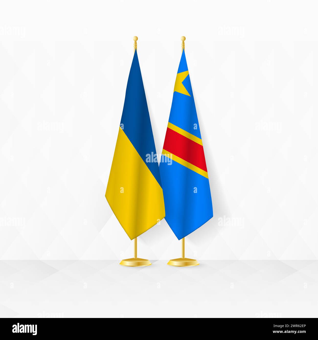 Drapeaux de l'Ukraine et de la RD Congo sur le stand de drapeau, illustration pour la diplomatie et autre rencontre entre l'Ukraine et la RD Congo. Illustration vectorielle. Illustration de Vecteur