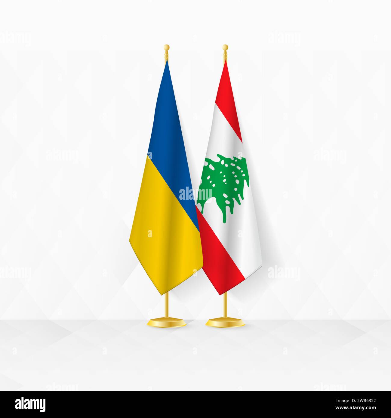 Drapeaux de l'Ukraine et du Liban sur porte-drapeau, illustration pour la diplomatie et autre rencontre entre l'Ukraine et le Liban. Illustration vectorielle. Illustration de Vecteur