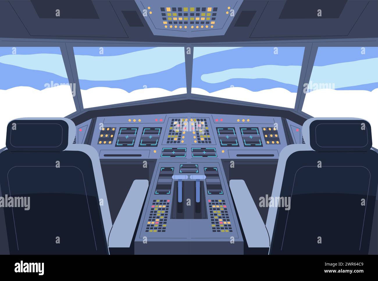Intérieur de cockpit d'avion avec tableau de bord et équipement de