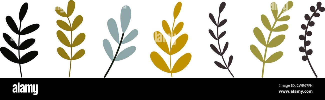 Ensemble de fleurs abstraites simples dessinées à la main. Imprimé fleuri printanier. Illustration vectorielle Illustration de Vecteur