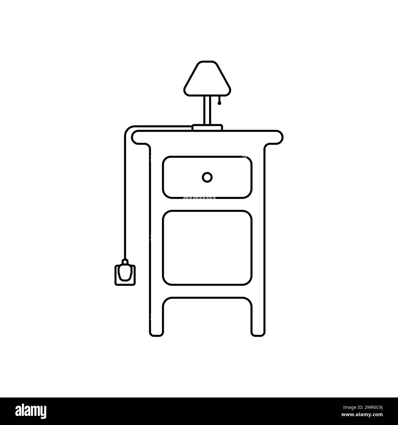 Lampe dans la douille. Table de chevet avec éclairage. Lampe électrique sur la ligne vectorielle de table. Illustration de Vecteur