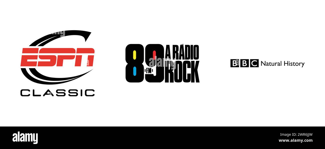 BBC Natural History, ESPN Classic, Radio Rock, collection de logos de marque Vector. Illustration de Vecteur