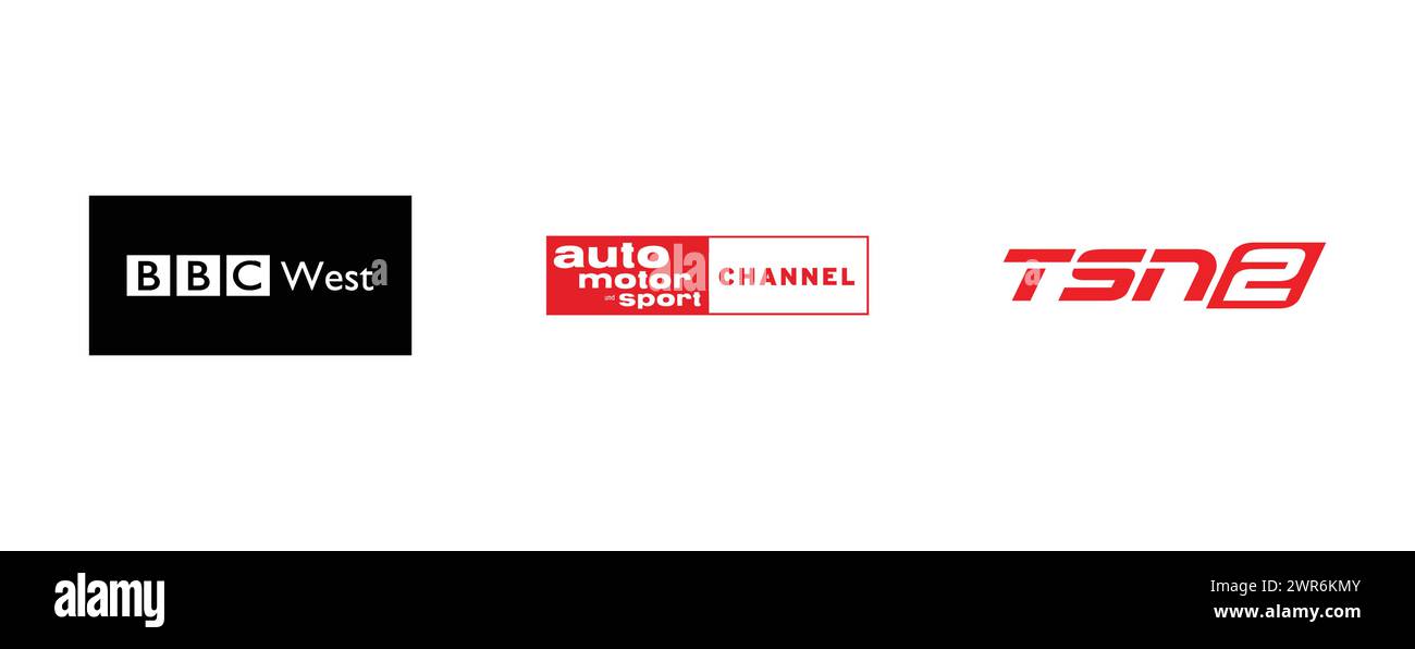 TSN 2, Auto Motor and Sport Channel, BBC Region West. Collection de logo de marque vectorielle. Illustration de Vecteur