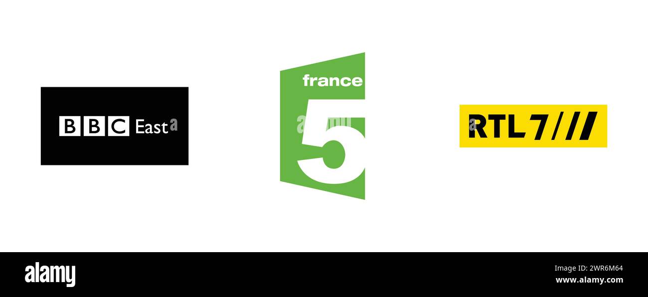 RTL 7, BBC Region East, France 5. Collection de logo de marque vectorielle. Illustration de Vecteur