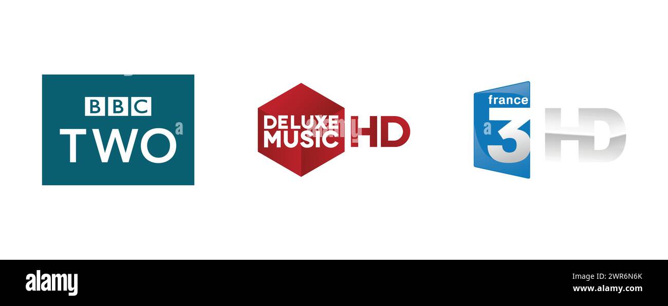 Deluxe Music HD, BBC Two, France 3 HD. Collection de logo de marque vectorielle. Illustration de Vecteur