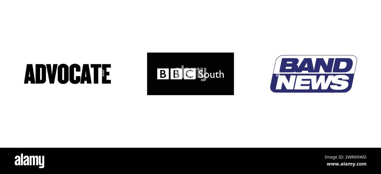 Band News TV, BBC Region South, The Advocate Magazine. Collection de logo de marque vectorielle. Illustration de Vecteur