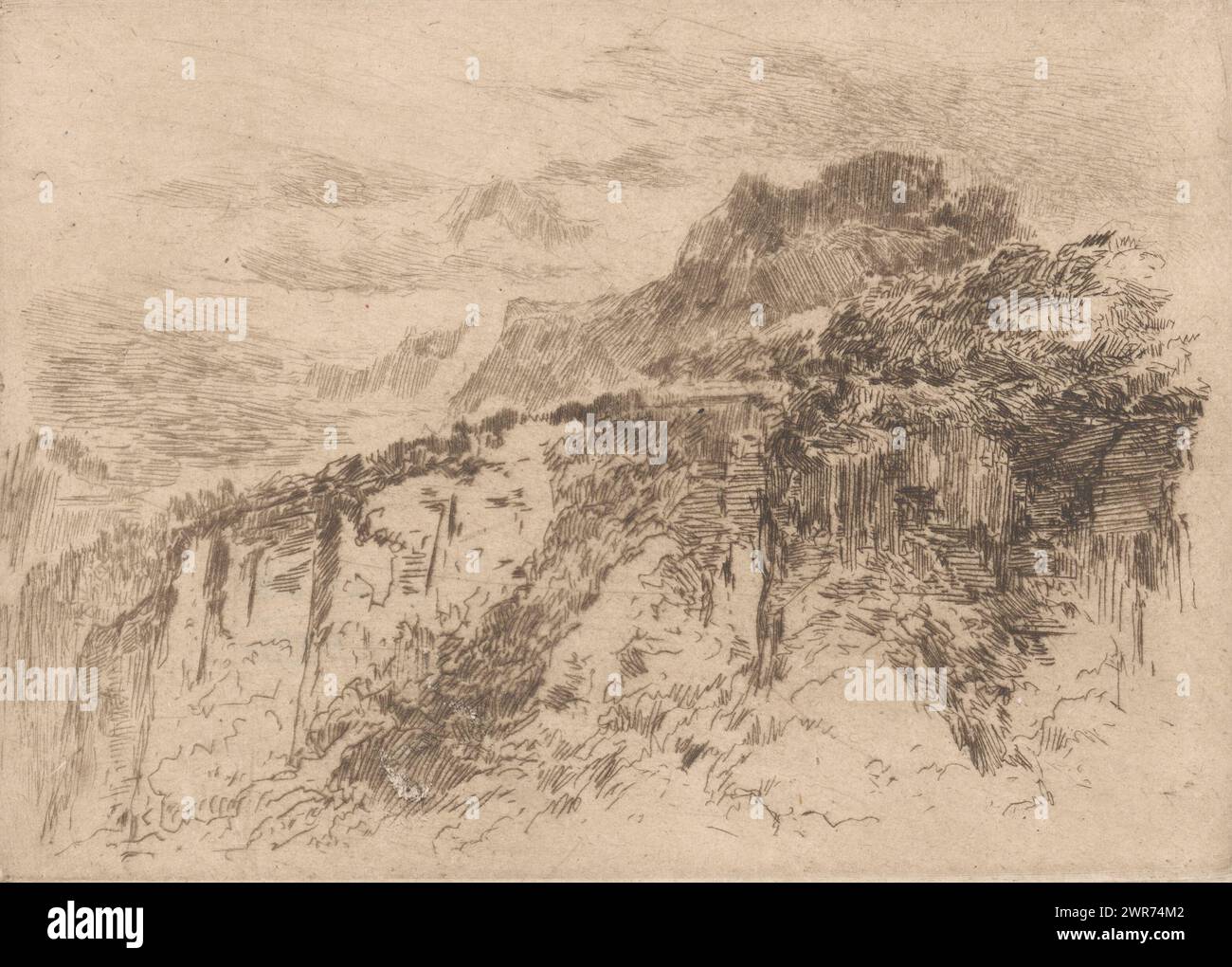 Montagnes à Seelisberg, imprimeur : Carel Nicolaas Storm van 's-Gravesande, (signé par l'artiste), 1889 - 1902, papier, gravure, pointe sèche, hauteur 127 mm × largeur 180 mm, impression Banque D'Images