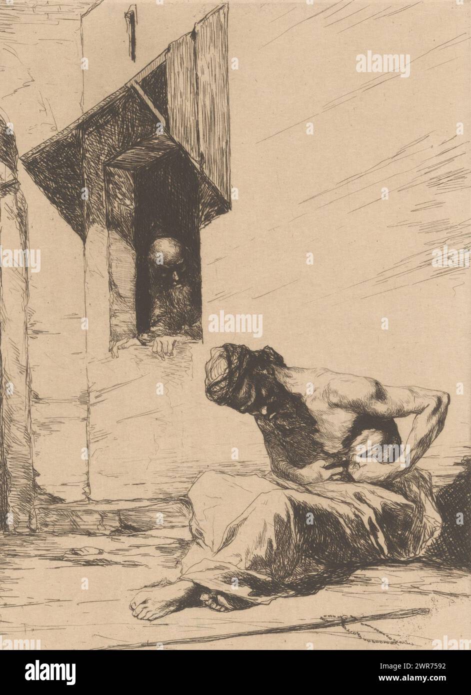 Mendiant assis à une fenêtre ouverte, souvenir de Tanger, L'eau forte en 1878 (titre de la série), imprimeur : Benjamin constant (1845-1902), éditeur : weduwe Alfred Cadart, imprimeur : France, éditeur : Paris, 1878, papier, gravure, point sec, hauteur 282 mm × largeur 200 mm, impression Banque D'Images