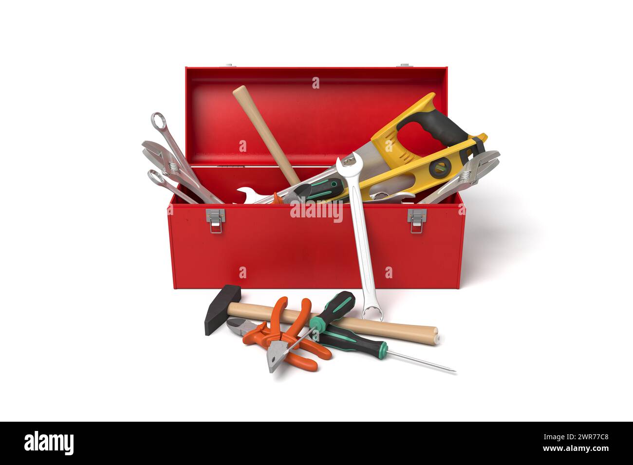 Ouvrez la boîte à outils avec les outils à main visibles Banque D'Images