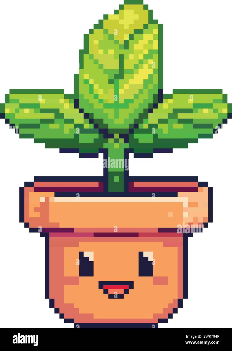 Pixel art d'une plante kawaii heureuse dans le style 8 bits Illustration de Vecteur