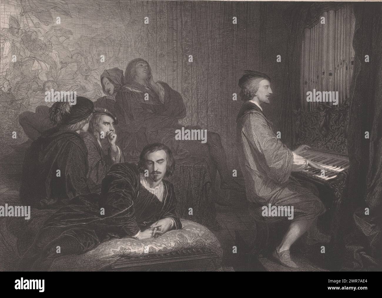 Wolfram von Eschenbach chante et joue de l'orgue pour le public, Maître Wolfframb (titre sur objet), imprimeur : aimé de Lemud, imprimeur : Benard Lemercier & Cie, éditeur : Rittner & Goupil, Paris, 1838, papier, hauteur 440 mm × largeur 554 mm, tirage Banque D'Images