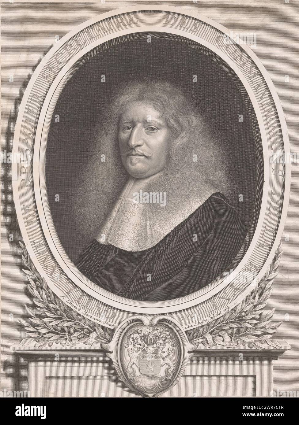 Portrait de Guillaume de Brisacier, imprimeur : Antoine Masson, après peinture par : Nicolas Mignard, France, 1664, papier, gravure, hauteur 350 mm × largeur 266 mm, impression Banque D'Images