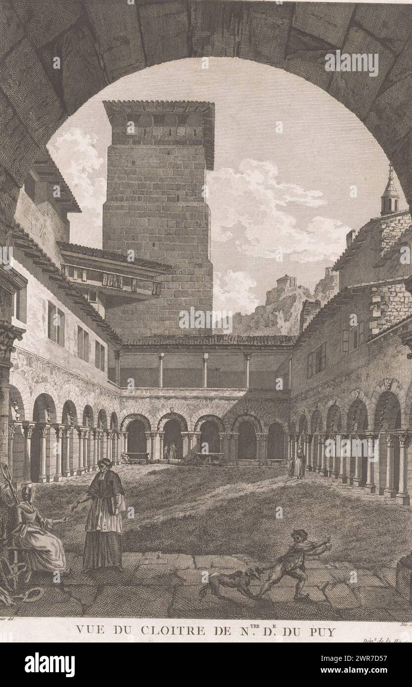 Vue du cloître de la cathédrale du Puy-en-Velay, vue du cloitre de N.tre de du Puy (titre sur objet), numérotée en bas à droite : Dép.t de la haute Loire n° 18., imprimeur : François Denis née, après dessin de : Tavernier, 1749 - 1817, papier, gravure, gravure, hauteur 266 mm × largeur 200 mm, impression Banque D'Images