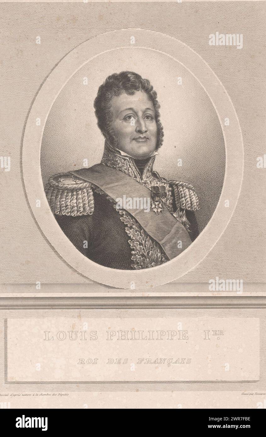 Portrait du roi Louis Philippe Ier, imprimeur : octave Tassaert, éditeur : V. Rosselin, Paris, 1810 - 1874, papier, gravure, point sec, hauteur 349 mm × largeur 254 mm, impression Banque D'Images