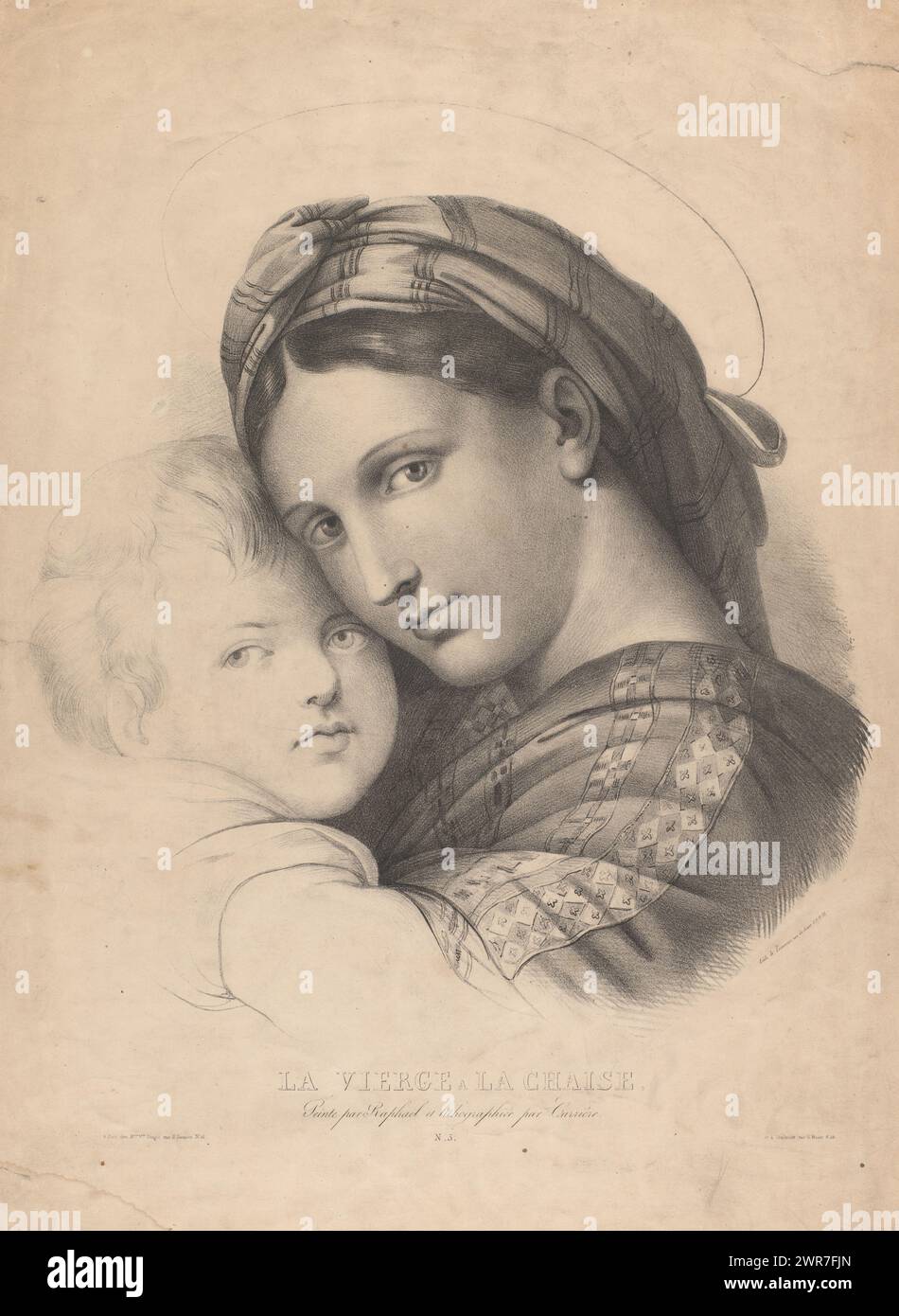 Marie avec enfant, la Vierge à la chaise (titre sur objet), imprimeur : Antoine Fulcrand carrière, après peinture par : Rafaël, imprimeur : Joseph Rose Lemercier, Paris, en ou après 1830 - en ou avant 1850, papier, hauteur 564 mm × largeur 400 mm, impression Banque D'Images