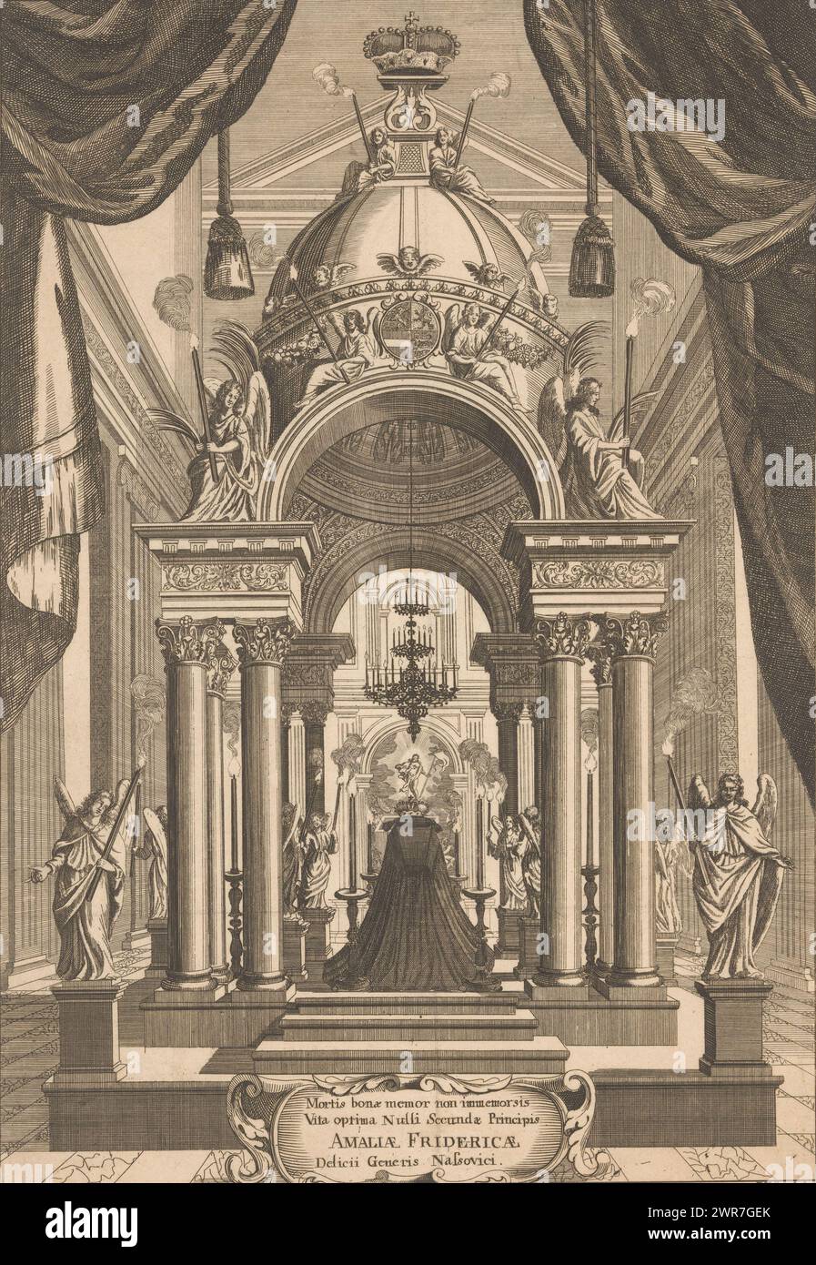 Monument funéraire d'Amalia van Solms, imprimeur : Peter Fehr, 1691 - 1740, papier, gravure, gravure, hauteur 350 mm × largeur 250 mm, impression Banque D'Images