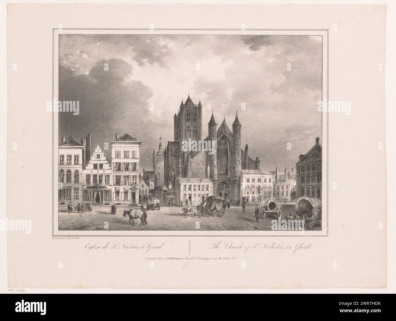 Vue de l'église Sint-Niklaas à Gand, Eglise de parfait Nicolas, à Gand / L'église de réussis Nicolas, à Gand (titre sur objet), monuments à Gand (titre de la série), album des monumens de Gand (titre de la série), imprimeur : Henri Borremans, éditeur : J. Pellizzaro, Gand, 1851 - 1870, papier, hauteur 270 mm × largeur 364 mm, impression Banque D'Images