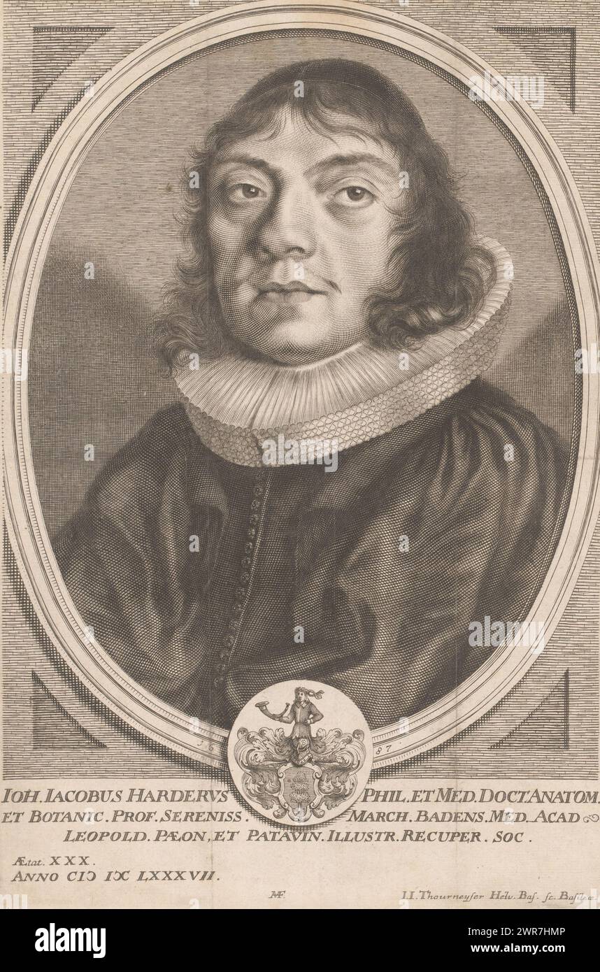 Portrait de Johann Jakob Harder, imprimeur : Johann Jakob Thurneysen (I), Bazel, 1687, papier, gravure, hauteur 323 mm × largeur 214 mm, impression Banque D'Images