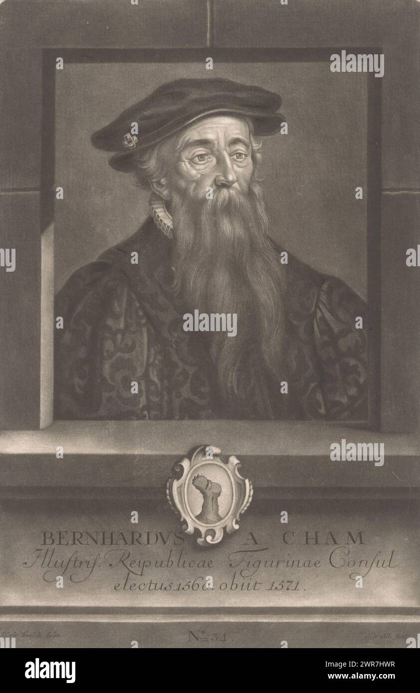 Portrait de Bernhard von Cham, imprimeur : Sebastian Walch, d'après le dessin de : Johann Caspar Füssli, 1731 - 1788, papier, hauteur 331 mm × largeur 217 mm, tirage Banque D'Images