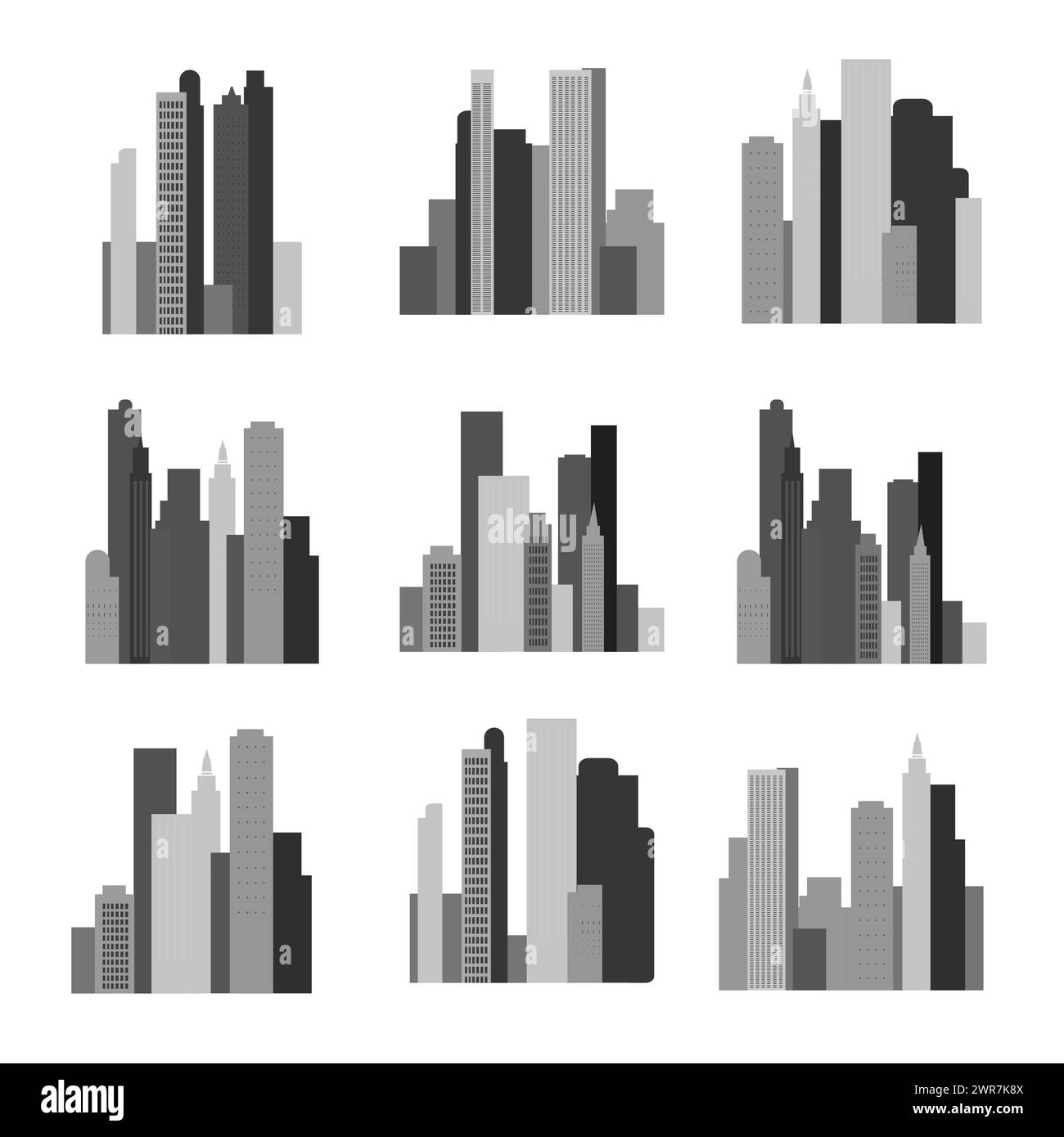 Silhouette de ville monochrome avec bâtiments Illustration de Vecteur