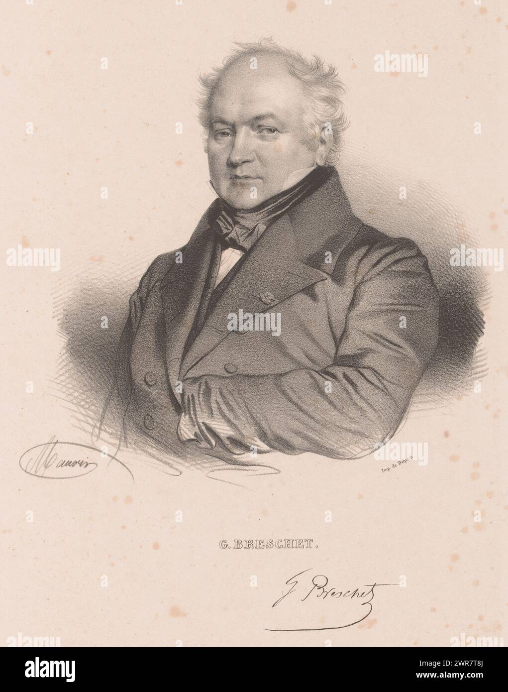 Portrait de Gilbert Breschet, G. Breschet (titre sur objet), imprimeur : Nicolas Maurin, imprimeur : veuve Delpech (Naudet), Paris, 1838, papier, hauteur 356 mm × largeur 272 mm, tirage Banque D'Images