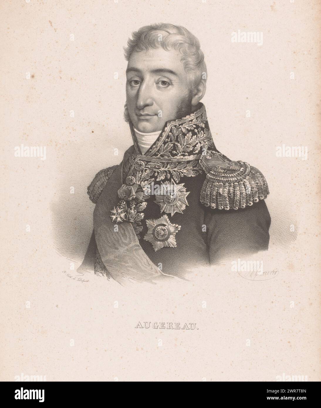 Portrait de Pierre François Charles Augereau, Duc de Castiglione, Augereau (titre sur objet), imprimeur : Nicolas Maurin, imprimeur : veuve Delpech (Naudet), Paris, 1825 - 1842, papier, hauteur 459 mm × largeur 323 mm, tirage Banque D'Images