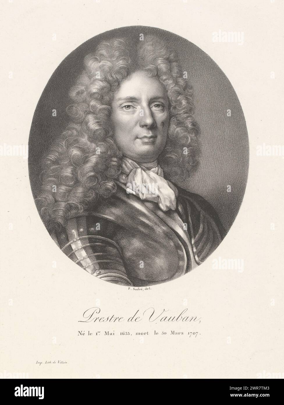 Portrait de l'architecte Sébastien le Prestre de Vauban, Prestre de Vauban (titre sur objet), Portraits de célébrités françaises (titre de la série), le panthéon français (titre de la série), imprimeur : Jean Pierre Sudre (1783-1866), imprimeur : François Jean Villain, Paris, 1820 - 1827, papier, hauteur 420 mm × largeur 291 mm, tirage Banque D'Images