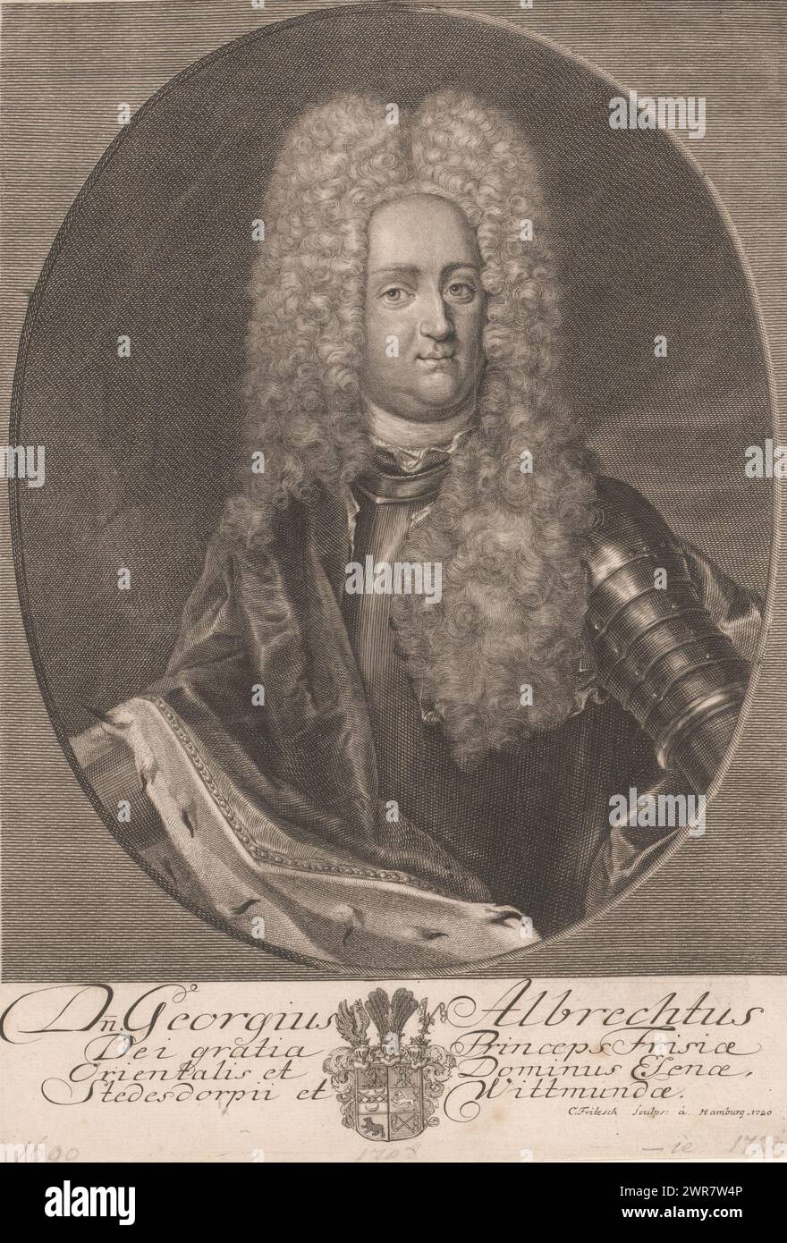 Portrait de Georg Albrecht de Frise orientale, imprimeur : Christian Fritzsch, Hambourg, 1720, papier, gravure, hauteur 283 mm × largeur 195 mm, impression Banque D'Images