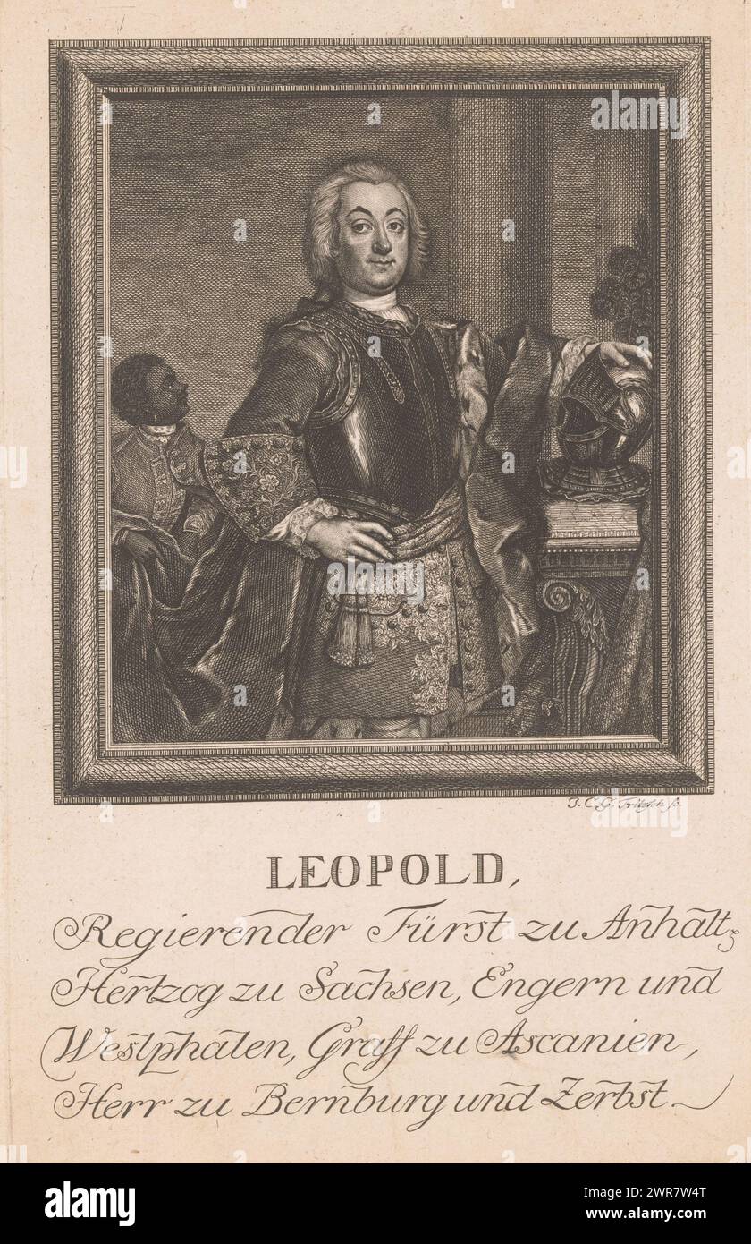 Leopold von Anhalt-Köthen, avec légende en allemand., imprimeur : Johann Christian Gottfried Fritzsch, 1730 - 1802, papier, gravure, gravure, hauteur 304 mm × largeur 190 mm, impression Banque D'Images