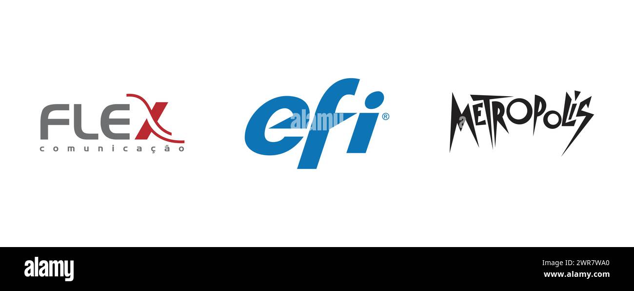 Flex Comunicação, impression EFI, Metropolis. Arts et logo vectoriel de conception sur fond isolé. Illustration de Vecteur