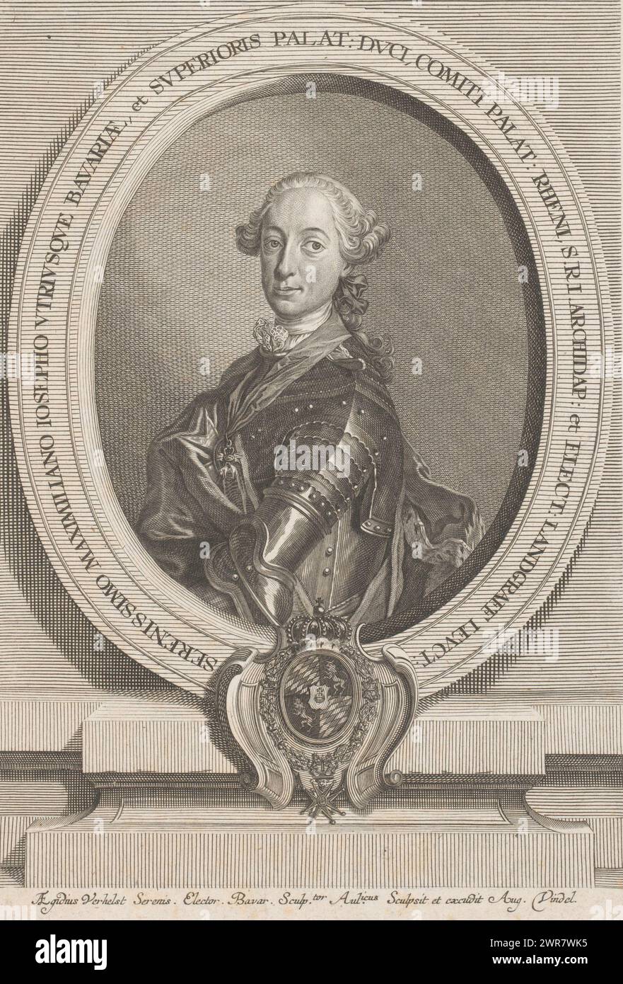 Portrait de Maximilien III Joseph, électeur de Bavière, imprimeur : Aegid Verhelst (II), éditeur : Aegid Verhelst (II), Augsbourg, 1745 - 1818, papier, gravure, hauteur 249 mm × largeur 173 mm, impression Banque D'Images