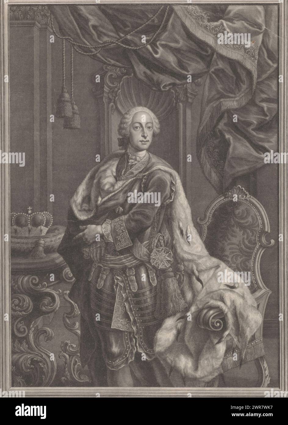 Portrait de Maximilien III Joseph, électeur de Bavière, imprimeur : Jeremias Gottlob Rugendas, d'après la peinture de : Franz Joseph Winter, AA.LL. Societas, Vienne, 1720 - 1772, papier, gravure, hauteur 617 mm × largeur 395 mm, impression Banque D'Images