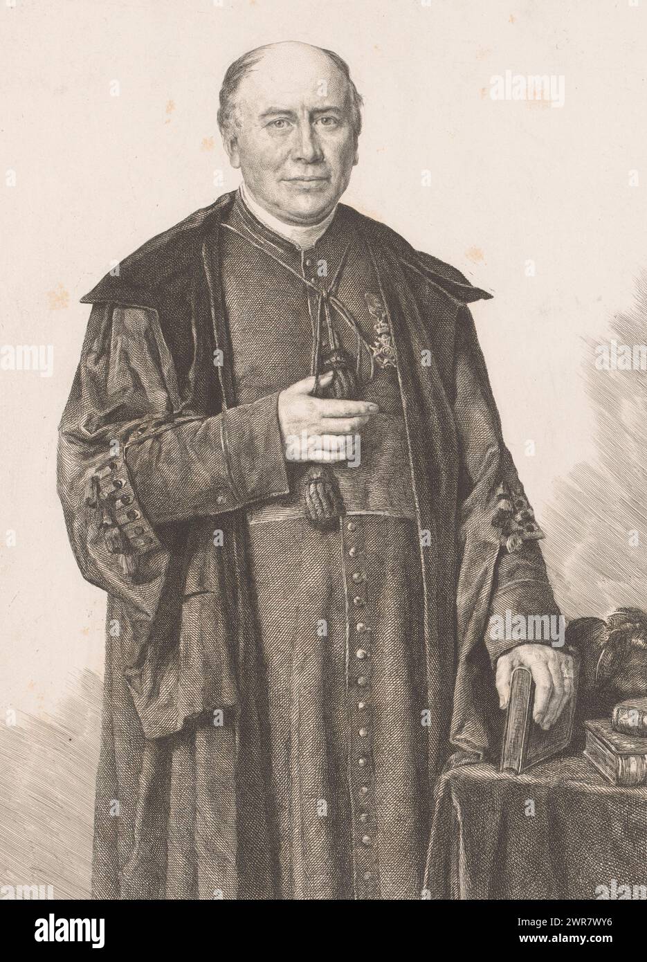 Portrait d'un évêque, peut-être Monseigneur Lamy, imprimeur : Frans Lauwers, (signé par l'artiste), après peinture par : Jozef Marie Louis Janssens, 1885, papier, gravure, hauteur 358 mm × largeur 237 mm, tirage Banque D'Images