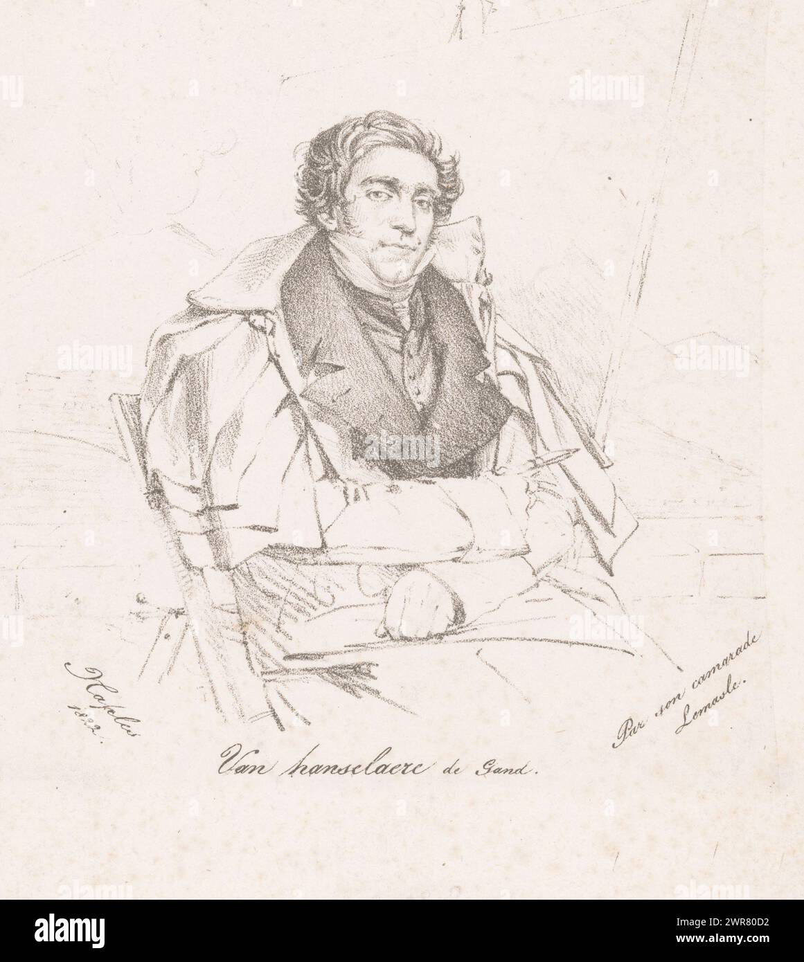 Portrait de Pieter Van Hanselaere, Van hanselaere de Gand (titre sur objet), imprimeur : Louis Nicolas Lemasle, Naples, 1822, papier, hauteur c. 202 mm × largeur 209 mm, tirage Banque D'Images
