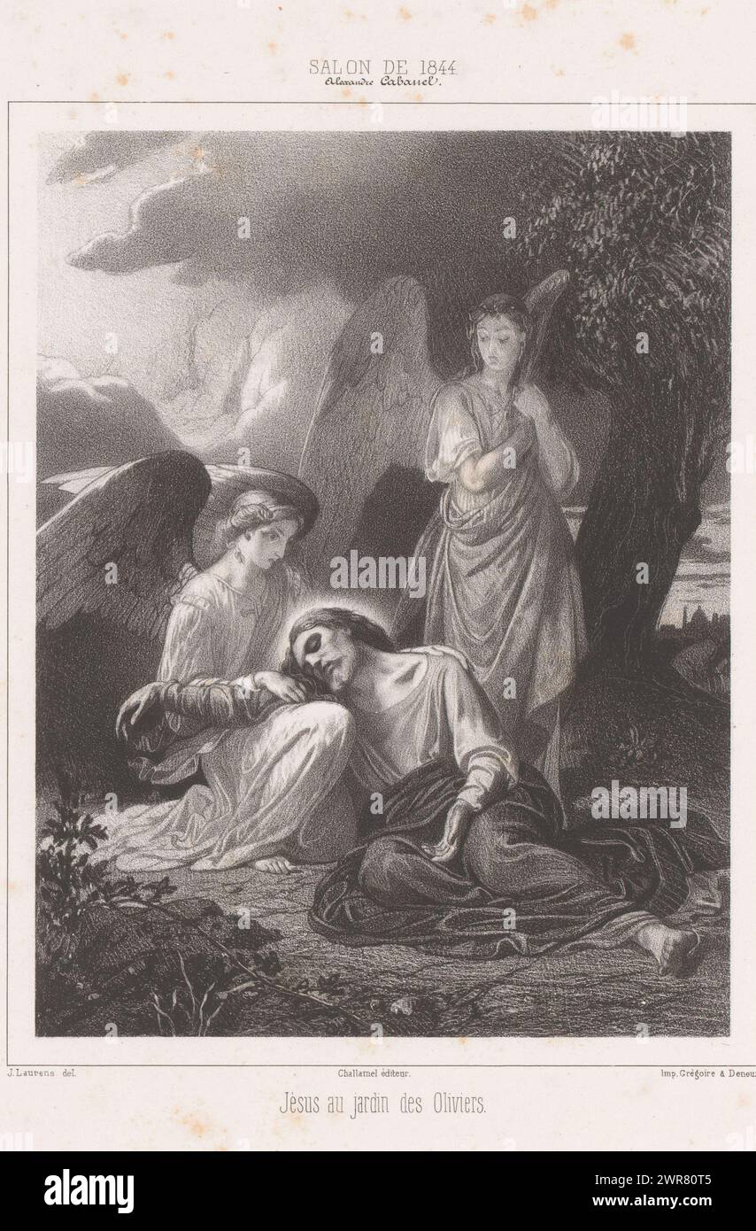 Deux anges réconfortent le Christ dans le jardin des oliviers, Jésus au jardin des oliviers (titre sur objet), imprimeur : Jules Joseph Augustin Laurens, imprimeur : Grégoire et Deneux, éditeur : Augustin Challamel, Paris, 1844, papier, hauteur 298 mm × largeur 231 mm, impression Banque D'Images
