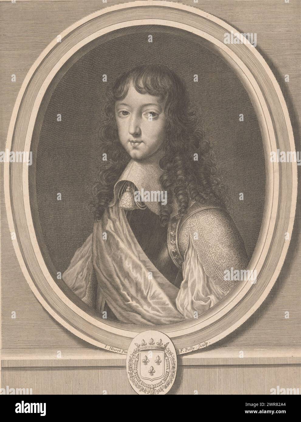 Portrait de Philippe d'Orléans I, imprimeur : François de Poilly (I), après peinture par : Jean Nocret, 1632 - 1693, papier, gravure, gravure, gravure, hauteur 316 mm × largeur 241 mm, impression Banque D'Images