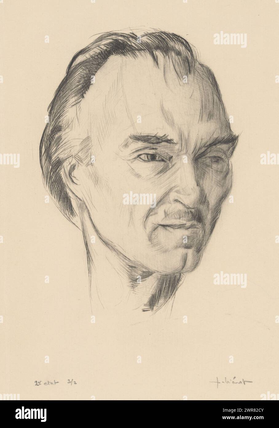 Portrait de J.H. Adam, imprimeur : Pierre Vienot, (signé par l'artiste), v. 1900 - 1949, papier, pointe sèche, hauteur 326 mm × largeur 257 mm, tirage Banque D'Images