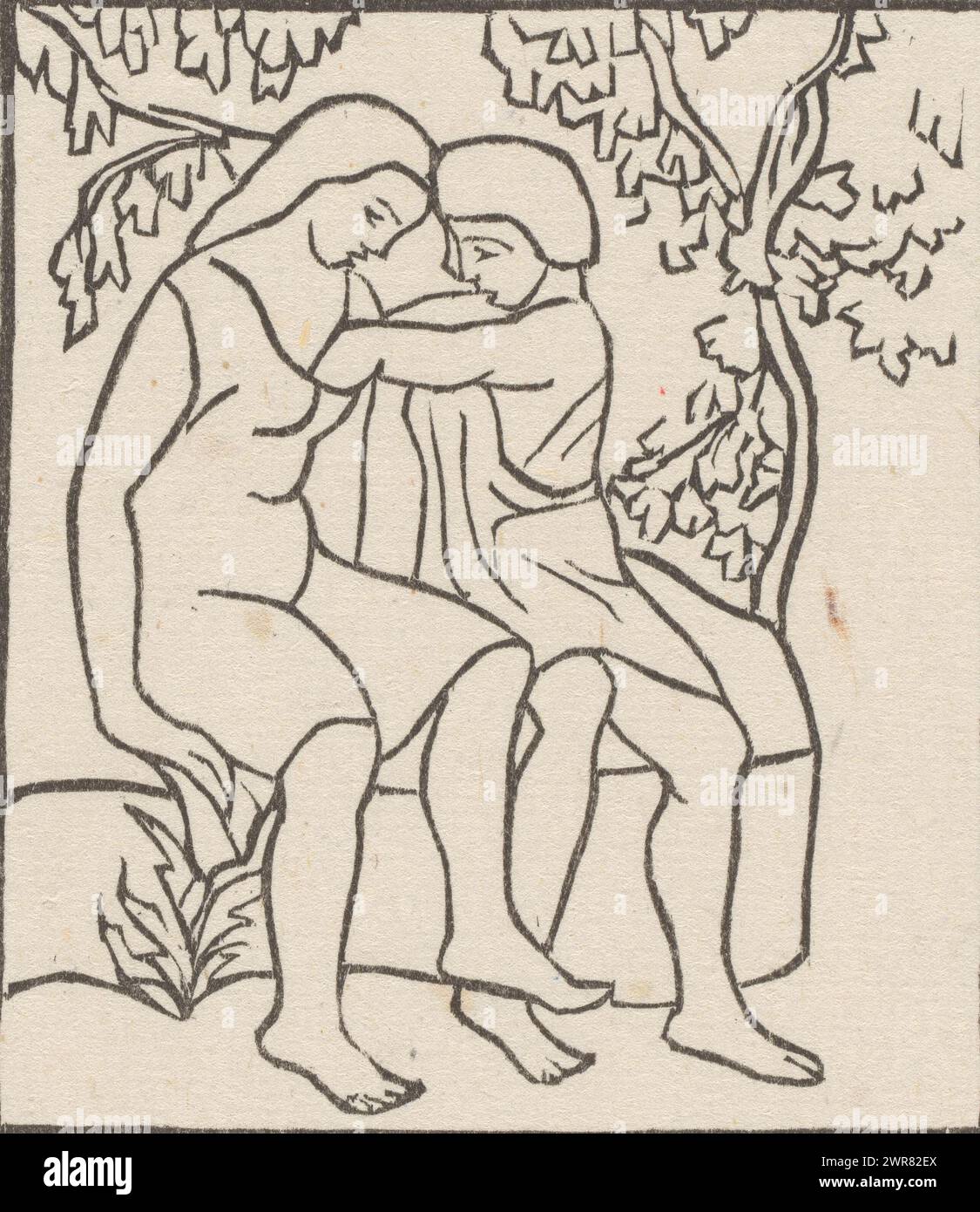 Daphnis sort une cigale de la robe de Chloé, Daphnis avec la main dans le sein de Chloé pour en retirer une ciale (titre original), imprimeur : Aristide Maillol, 1937, papier, hauteur 197 mm × largeur 131 mm, tirage Banque D'Images