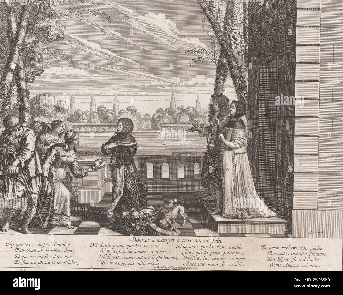 Feeding the Hungry, donner à manger à ceux qui ont fain (titre sur objet), les sept oeuvres de miséricorde (titre de la série), sept oeuvres de Mercy (titre de la série), imprimeur : Abraham bosse, après sa propre conception par : Abraham bosse, éditeur : Jean Leblond (I), Paris, 1640 - 1642, papier, gravure, gravure, hauteur 261 mm × largeur 337 mm, impression Banque D'Images