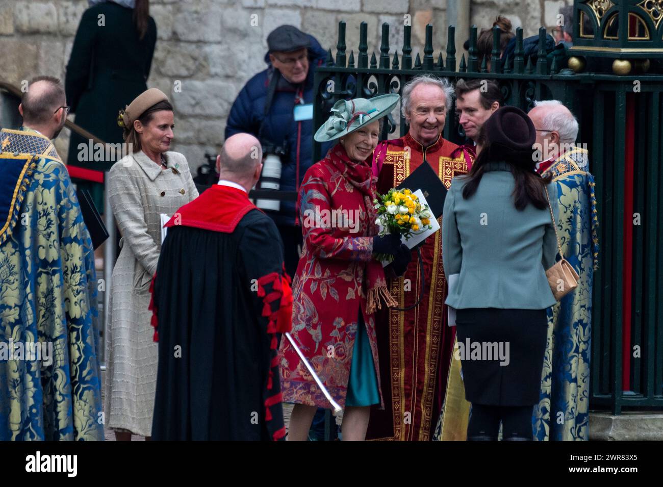 Londres, Royaume-Uni. 11 mars 2024. La princesse Anne quitte le service du jour du Commonwealth à l'abbaye de Westminster qui a lieu depuis 1972 et célèbre les peuples et les cultures des 54 Nations du Commonwealth. Alors que le roi Charles continue de subir un traitement contre le cancer, la reine Camilla a dirigé le groupe des aînés de la famille royale présents. Credit : Stephen Chung / Alamy Live News Banque D'Images