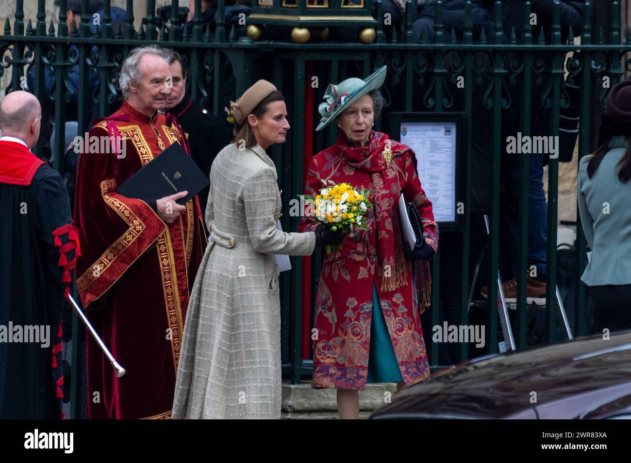 Londres, Royaume-Uni. 11 mars 2024. La princesse Anne quitte le service du jour du Commonwealth à l'abbaye de Westminster qui a lieu depuis 1972 et célèbre les peuples et les cultures des 54 Nations du Commonwealth. Alors que le roi Charles continue de subir un traitement contre le cancer, la reine Camilla a dirigé le groupe des aînés de la famille royale présents. Credit : Stephen Chung / Alamy Live News Banque D'Images