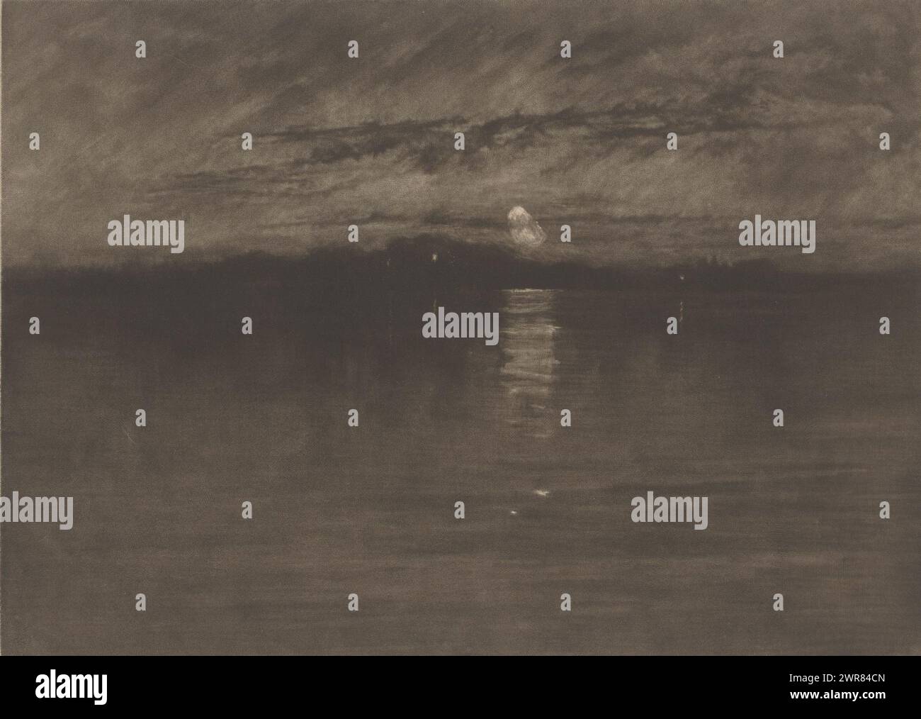 Paysage de nuit avec un lac, quand la lune fatiguée était dans le déclin, dort, imprimeur : Frank Short, (signé par l'artiste), 1894, papier, hauteur 176 mm × largeur 247 mm, impression Banque D'Images
