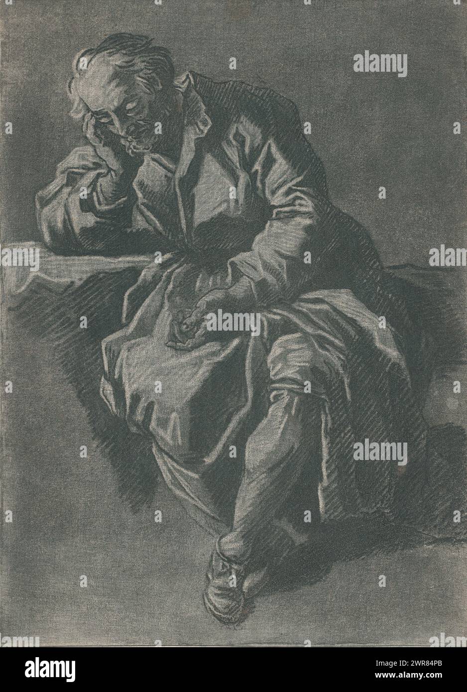 Homme assis, imprimeur : Jean Charles François, après conception : Etienne Jeaurat, éditeur : Jean Charles François, imprimeur : France, éditeur : Paris, 1727 - 1769, papier, hauteur 393 mm × largeur 280 mm, impression Banque D'Images