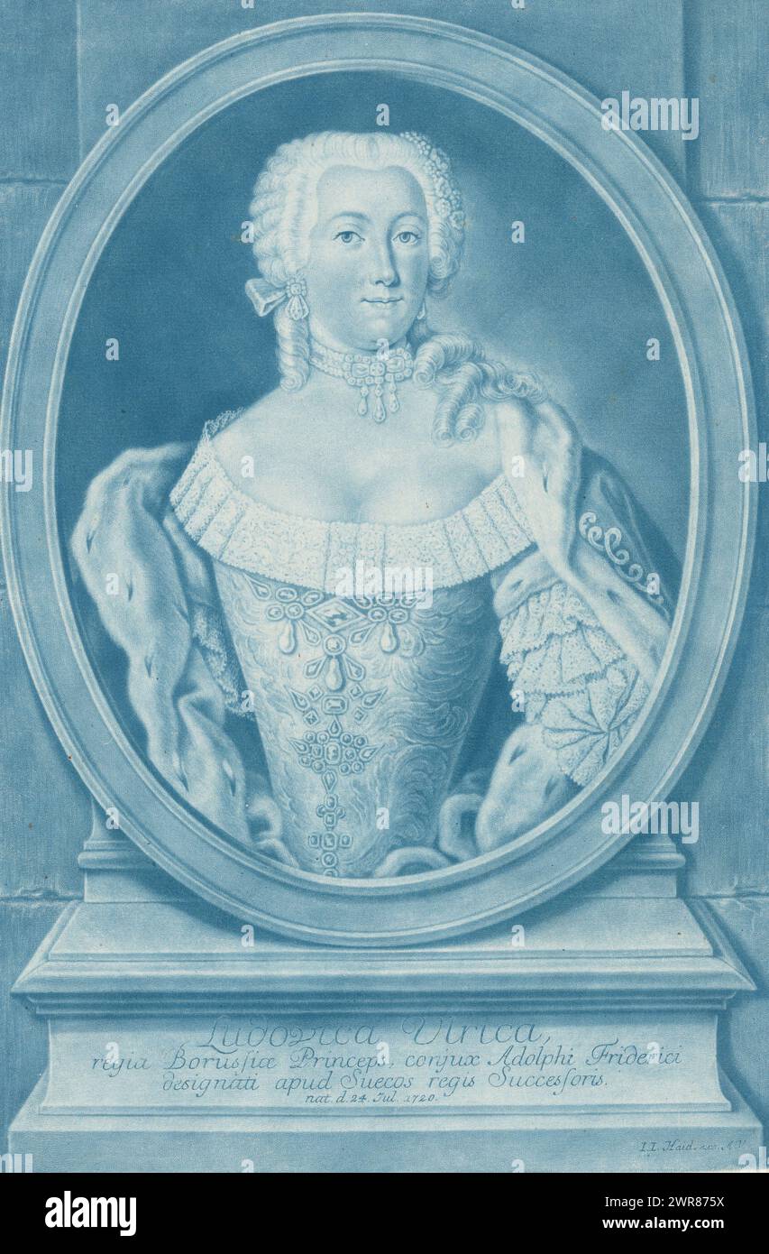 Portrait de Louisa Ulrika, Reine de Suède, imprimeur : Johann Jacob Haid, (possiblement), éditeur : Johann Jacob Haid, Augsbourg, 1730 - 1767, papier, hauteur 405 mm × largeur 269 mm, tirage Banque D'Images