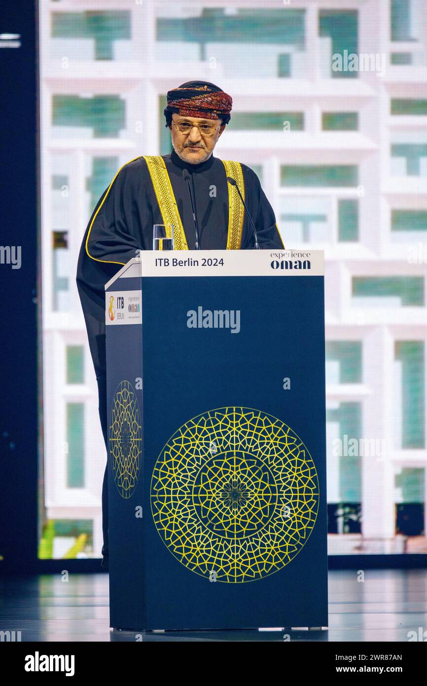 Discours de son Excellence Salim bin Mohammed Al Mahrouqi, Ministre omanais du Patrimoine et du Tourisme, ITB Berlin Convention - foire du tourisme, City Cube Messe Banque D'Images