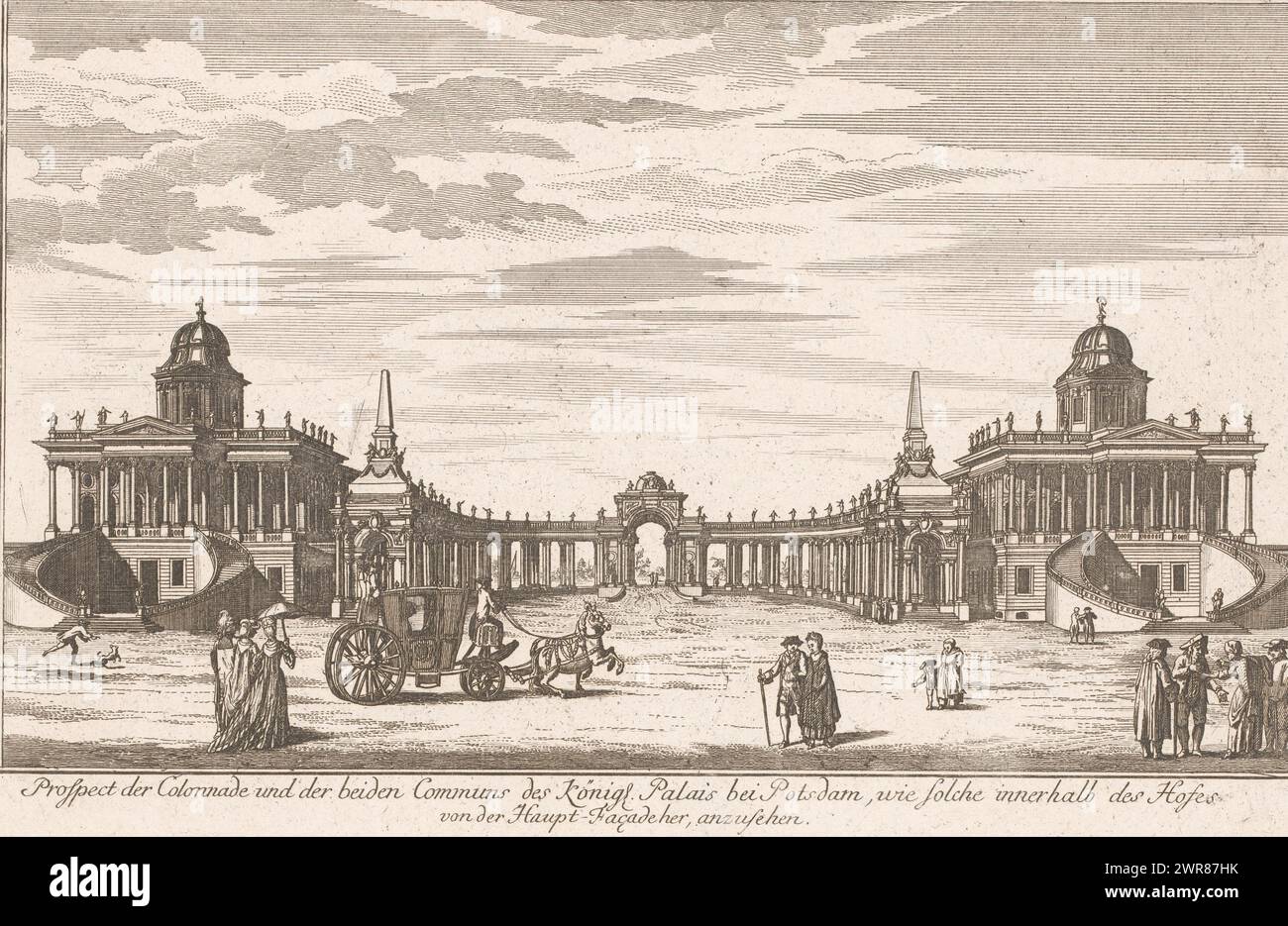 Vue des communs du Neues Palais, dans le parc du Palais de Sanssouci, perspective de la Colonnade et des deux communs des Königl. Palais BEI Potsdam (...) (Titre sur objet), numéroté en haut à droite : 62., imprimeur : anonyme, éditeur : Johann David Schleuen (I), 1769 - 1774, papier, gravure, hauteur 211 mm × largeur 320 mm, impression Banque D'Images