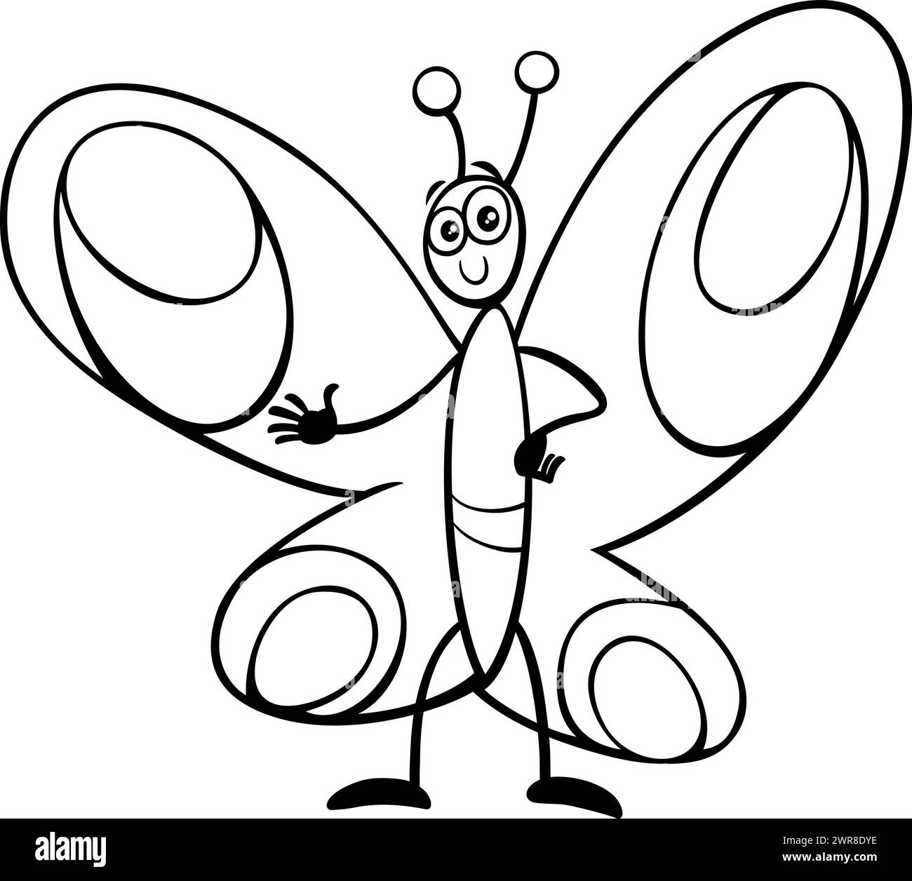 Illustration de dessin animé noir et blanc de la page de coloration de caractère animal d'insecte papillon Illustration de Vecteur