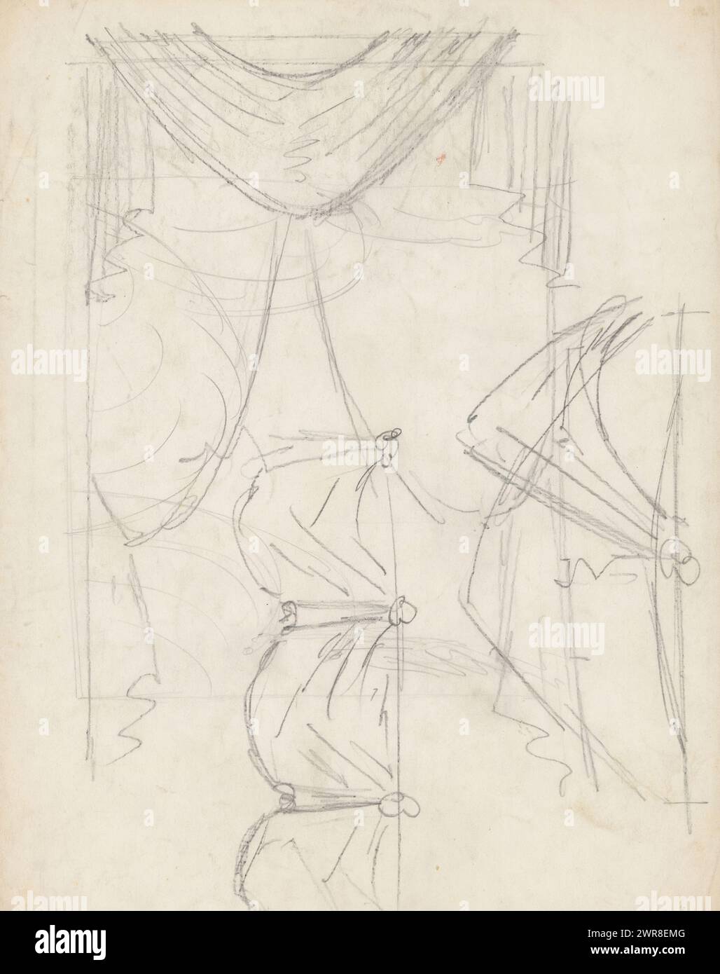 Parties de draperies, dessinateur : anonyme, c. 1860 - c. 1899, papier, hauteur 360 mm × largeur 275 mm, dessin Banque D'Images
